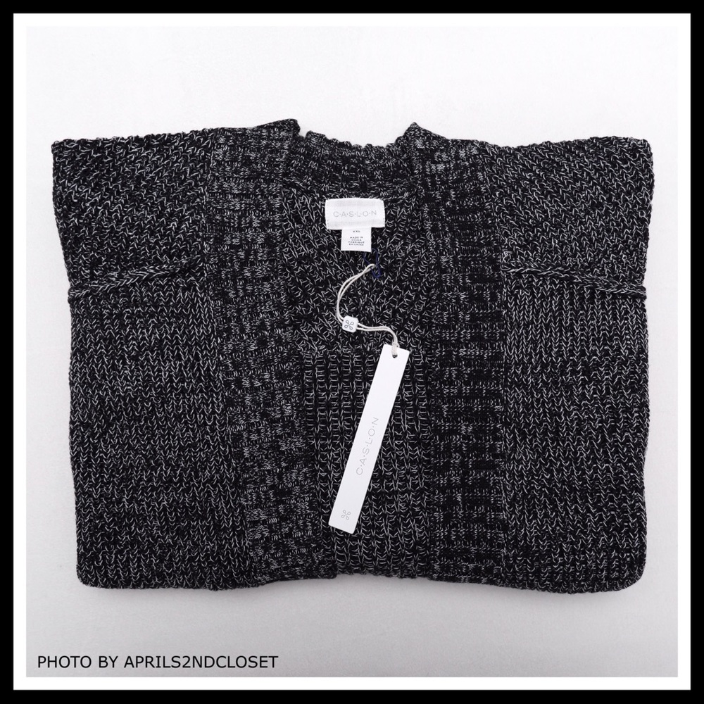 BLACK MARLED KNIT LONG CARDIGAN - Picture 7 of 8